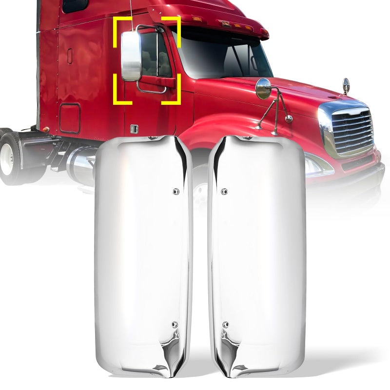 High Soar Chrome Door Mirror Covers Pair for Freightliner Columbia Trucks 2005-2015 (Driver and Passenger Side) - Image 1